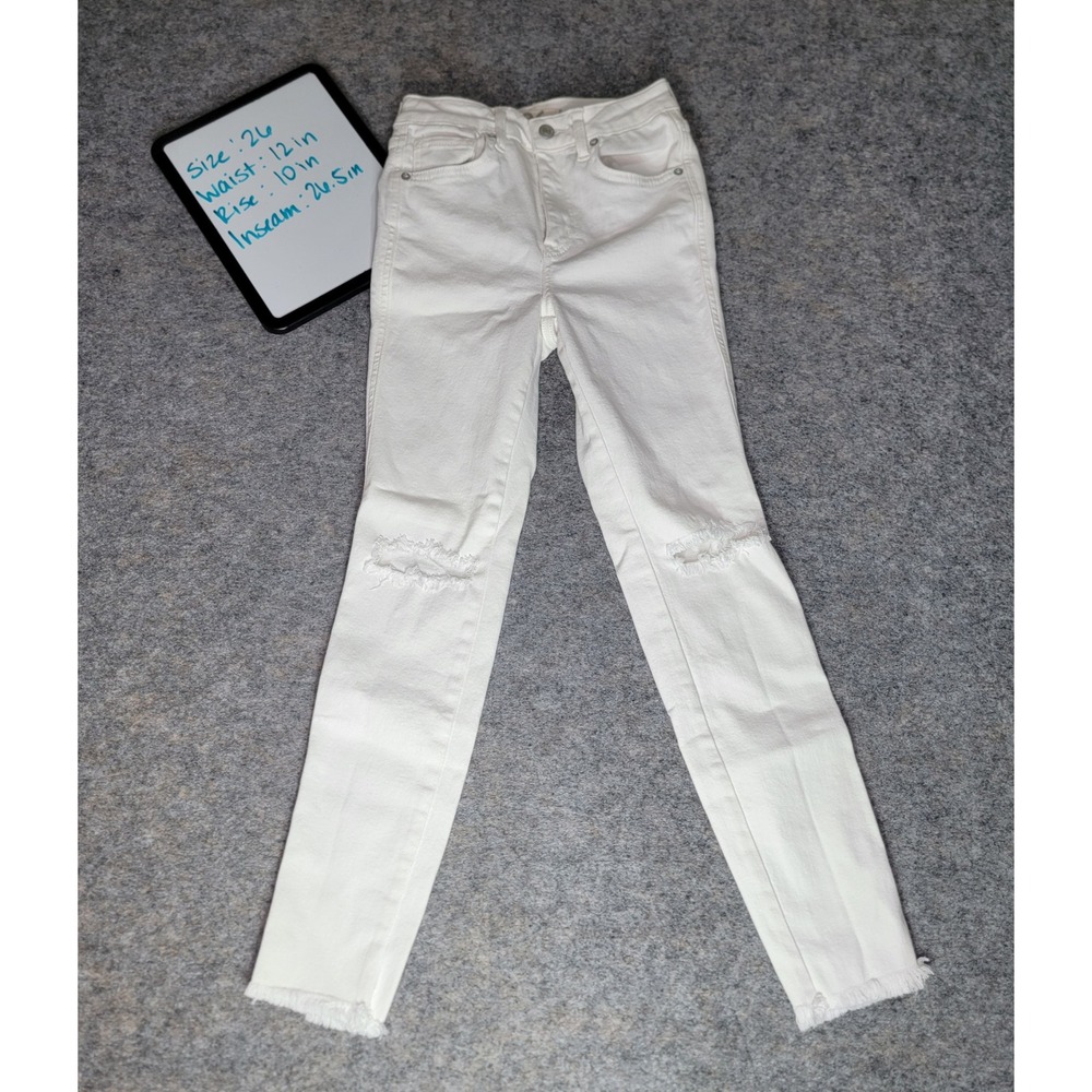 We‎ The Free White Distressed Raw Hem Jeans Size 26